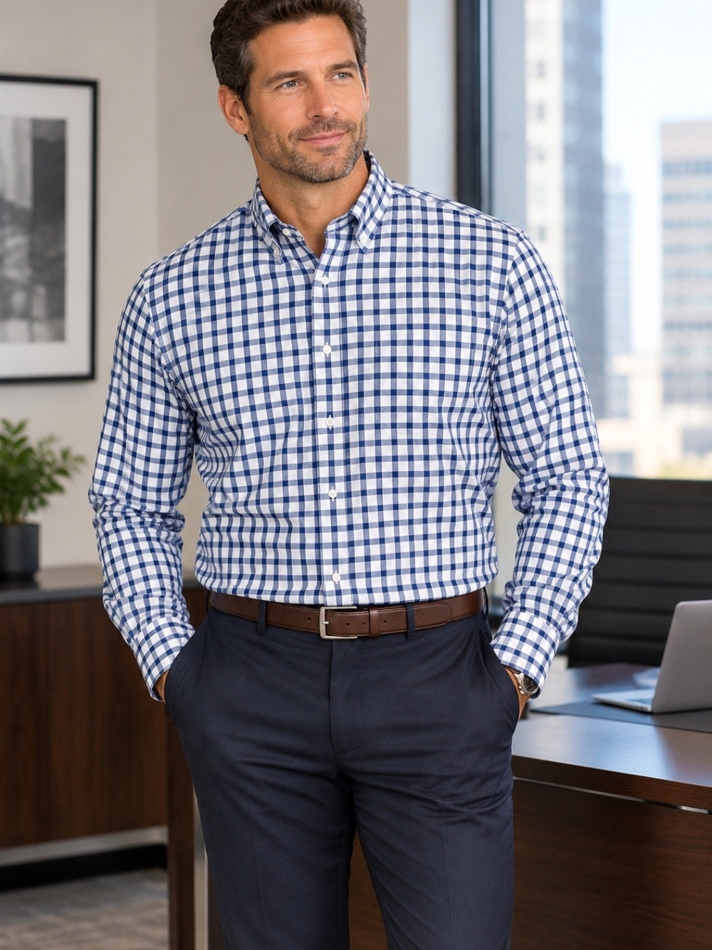 NWT U.S. Polo Assn. Blue and White Checked Preppy Career Button-Down Shirt XL